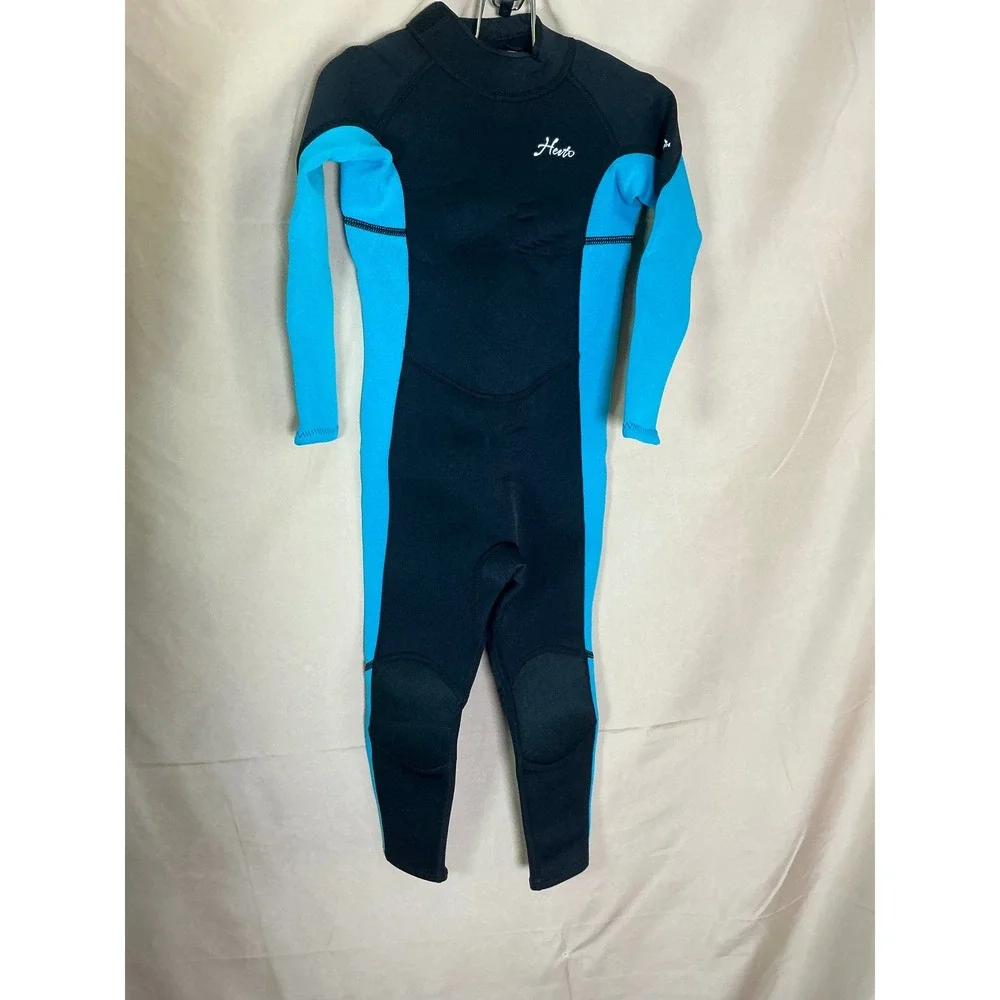 Hevto Wetsuit Kids Size 5 Blue Black New 3/2mm‎ Neoprene Full Suit Back Zip K01
